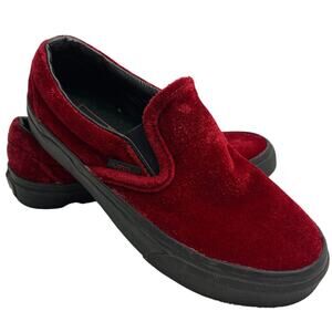 Vans Red Velvet Slip On Shoes Boar Shoe Casual Womens Sz 5 Mens 3.5 READ